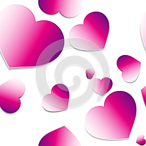 Sweet seamless pattern with paper pink hearts with shadows