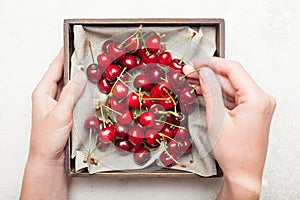 Sweet sherry basket, bowl berry background