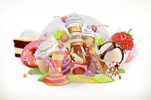 Sweet shop. Confectionery and desserts, vector illustration photo