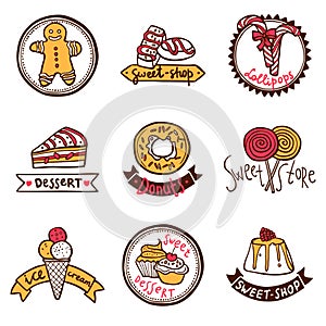 Sweet shop emblems labels set