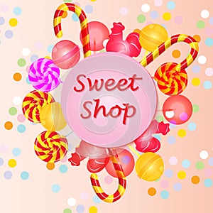 Sweet shop logo label or emblem for your design. Vector illustration.