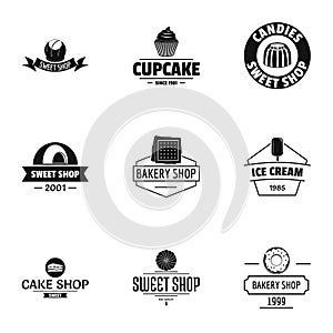 Sweet shop logo set, simple style