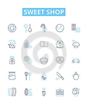 Sweet shop vector line icons set. Candy, Confectionery, Chocolates, Sweets, Bakery, Treats, Candies illustration outline