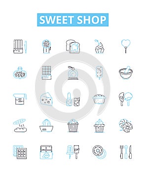 Sweet shop vector line icons set. Candy, Confectionery, Chocolates, Sweets, Bakery, Treats, Candies illustration outline