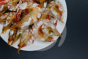 Sweet shrimp in white dish