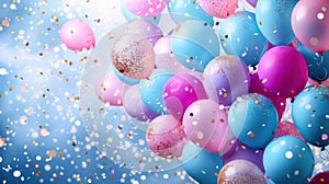 Sweet Sixteen Balloons and Confetti Decoration for Surprise Parties - Wide Banner with Copy Space