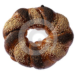 Sweet Slavic bun made in the form of a ring and called Kalach, on a white background in isolation