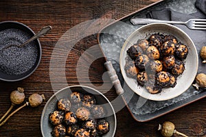 Sweet Slovakian Christmas pastry Opekance also known as Bobalky or Pupaky with poppy seeds