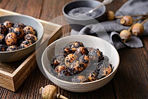 Sweet Slovakian Christmas pastry Opekance also known as Bobalky or Pupaky with poppy seeds