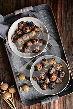 Sweet Slovakian Christmas pastry Opekance also known as Bobalky or Pupaky with poppy seeds