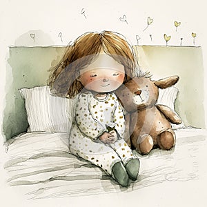 Sweet Slumber with My Fuzzy Bunny Buddy: A Charming Hand-Drawn Scene AI Generated