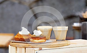 Sweet snack stand at farmers market in Prague