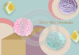 Sweet Snow skin Mooncake on Pastel color Background