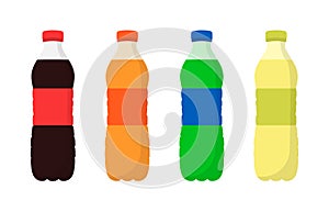 Sweet soda in plastic bottles. Soda. Flat design