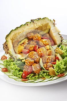 Sweet and sour chicken ball with pineapple dressing