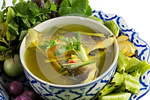 Sweet and Sour Mullet Soup isolated on white background