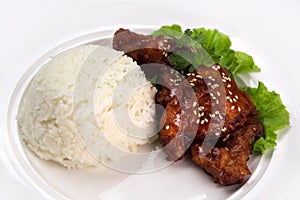 Sweet sour pork chop with rice