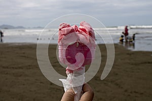 sweet strawberry ice cream on the beach