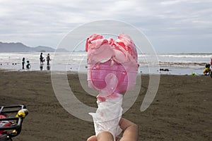 sweet strawberry ice cream on the beach