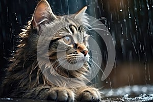 Sweet Stray Feline Gets Drenched During Rainstorm Outdoors