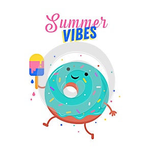 Sweet summer - cute ice cream, watermelon and donuts characters make fun