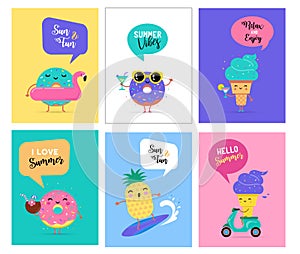 Sweet summer - cute ice cream, watermelon and donuts characters make fun