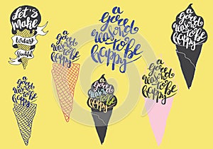 Sweet summer Hand drawn lettering with silhouette ice cream cone, typography A g