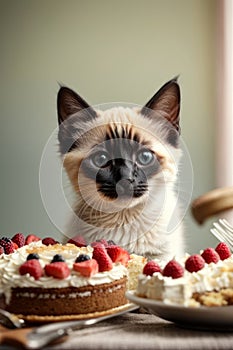 Sweet Surprise: Siamese Kitten\'s Cake Expedition