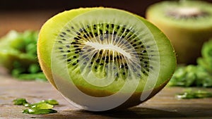 the sweet and tart contrast of a sliced kiwi, emphasizing its vibrant green color and unique flavor