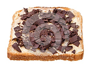 Sweet toast with butter and chocolate flakes