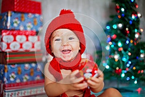 Sweet toddler boy with chickenpox, varicella zoster virus, with