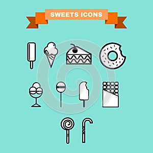 Sweet treats vector icon set