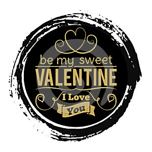 Sweet Valentines Day gold banner on black grunge backdrop - vintage love stamp design