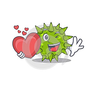 A sweet vibrio cholerae cartoon character style with a heart