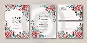 Sweet watercolour floral wedding card set template