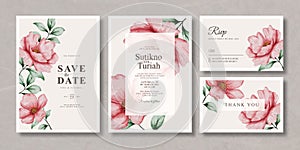 Sweet watercolour floral wedding card set template