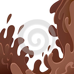 Sweet waves of chocolate on white background. Streams and drops of water. Vector choco splash illustration