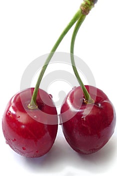 Sweet, wet, stemmed cherries