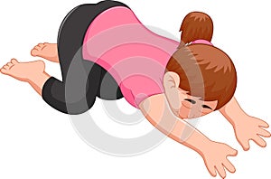 Sweet woman cartoon excercing yoga sport laying hands on the floor