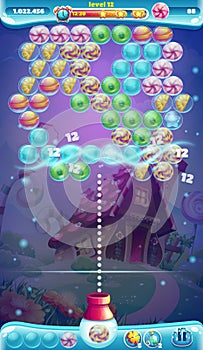 Sweet world mobile GUI game window bubble shooter