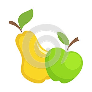 Sweet yellow pear and green apple fruits hand draw design on white, vitamin concept, stock vector illustration