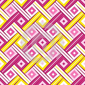 Sweet Yellow Pink Complicated Woven Rhombus Webbing Oblique Seamless Pattern | Wrhombus Series