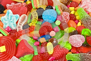 Sweetened assortment of multicolored candies