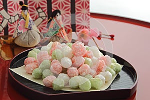 Sweetened Rice-flour Cakes for Offering at the Dolls` Festival in Japan