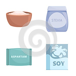 Sweetener alternative icons set cartoon vector. Food substitute in package photo