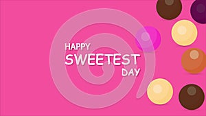 Sweetest day happy pink background of confectionery sweets and cookies