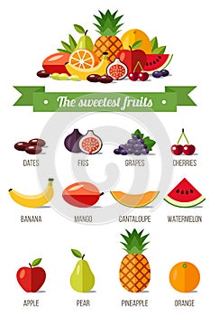 Sweetest fruits. Vector set of fruits illustrations.