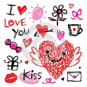 Sweetheart I Love You Valentine Heart Cute Cartoon Vector photo