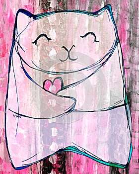 Sweetheart Kitty Cat Whimsical Illustration