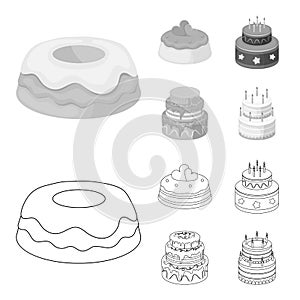 Sweetness, dessert, cream, treacle .Cakes country set collection icons in outline,monochrome style vector symbol stock